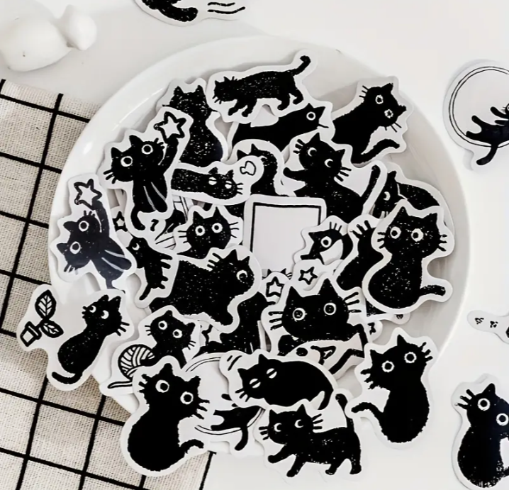 Cartoon Mini Black Cat Sticker Pack