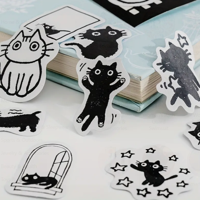 Cartoon Mini Black Cat Sticker Pack