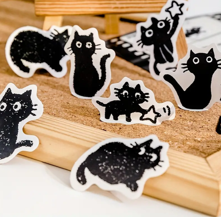 Cartoon Mini Black Cat Sticker Pack