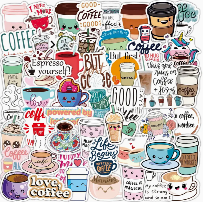 Cartoon Coffee Waterproof Sticker Pack