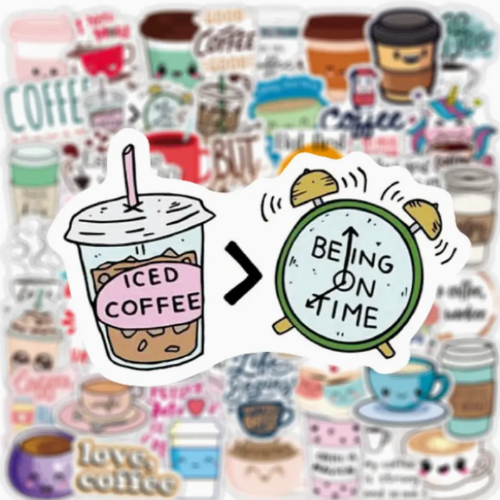 Cartoon Coffee Waterproof Sticker Pack