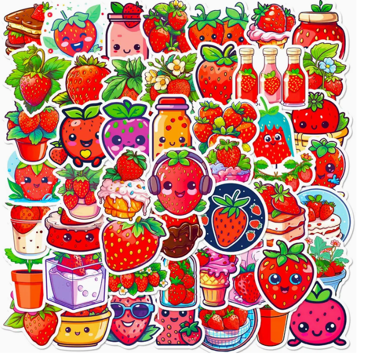 Waterproof Vinyl Cartoon Strawberry Stickers