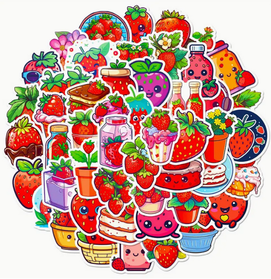 Waterproof Vinyl Cartoon Strawberry Stickers