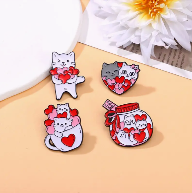 Cats with Hearts Enamel Pins