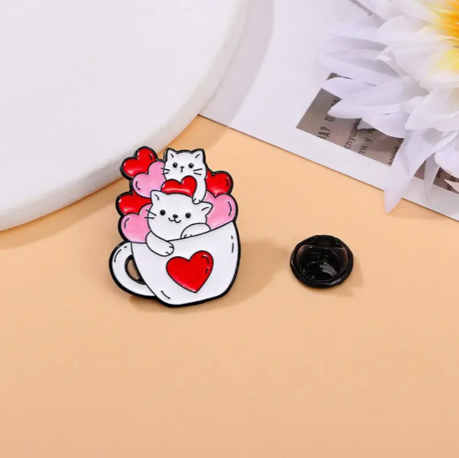 Cats with Hearts Enamel Pins