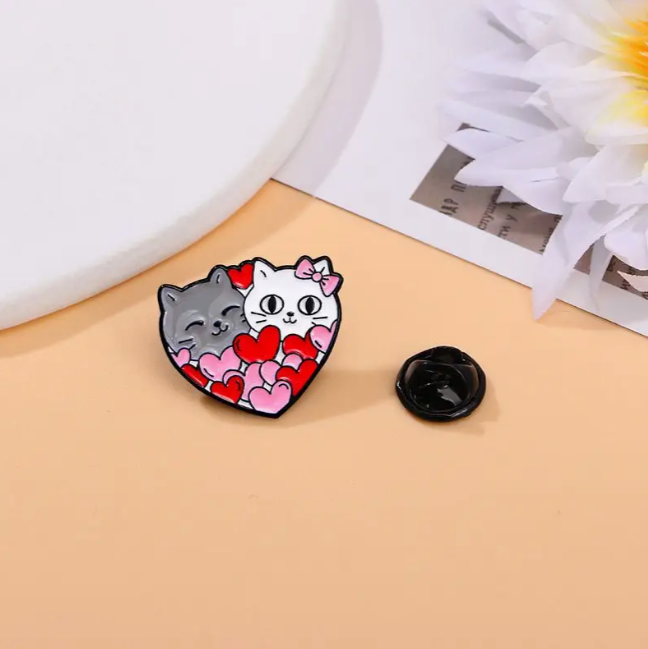 Cats with Hearts Enamel Pins