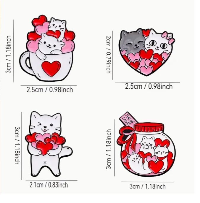 Cats with Hearts Enamel Pins