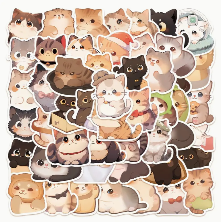 Cute Vinyl Round-eyed Kitten Sticker Pack