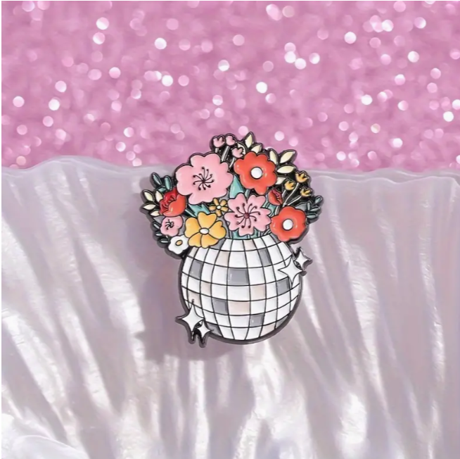 Floral Disco Ball Enamel Pin