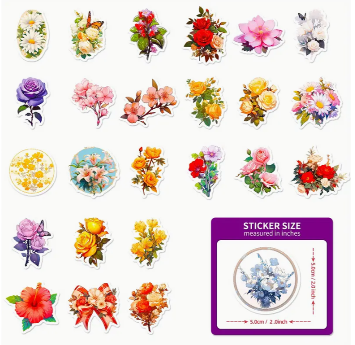 Waterproof Retro Flower Sticker Pack