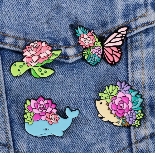 Succulent and Animal Enamel Pins