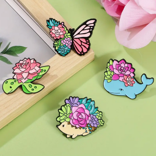 Succulent and Animal Enamel Pins