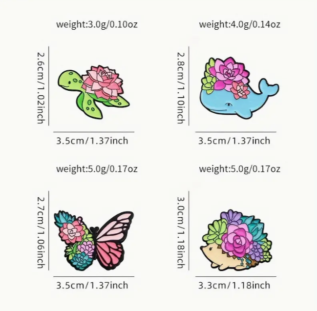 Succulent and Animal Enamel Pins