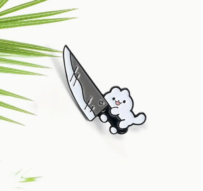 Cute Kitten Holding Knife Enamel Pin