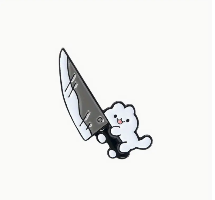 Cute Kitten Holding Knife Enamel Pin