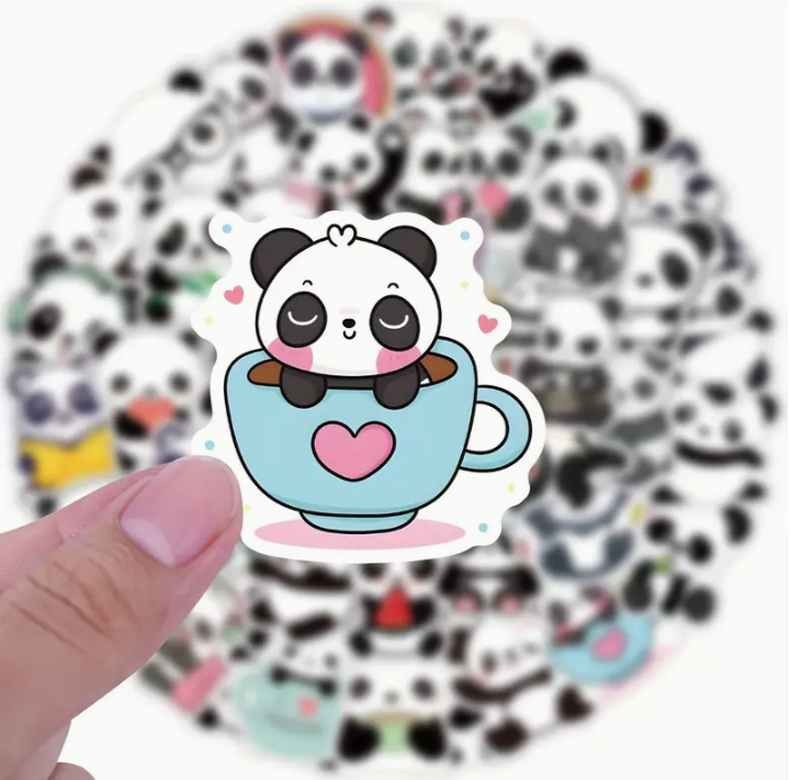 Cartoon Panda Waterproof Vinyl Sticker Pack