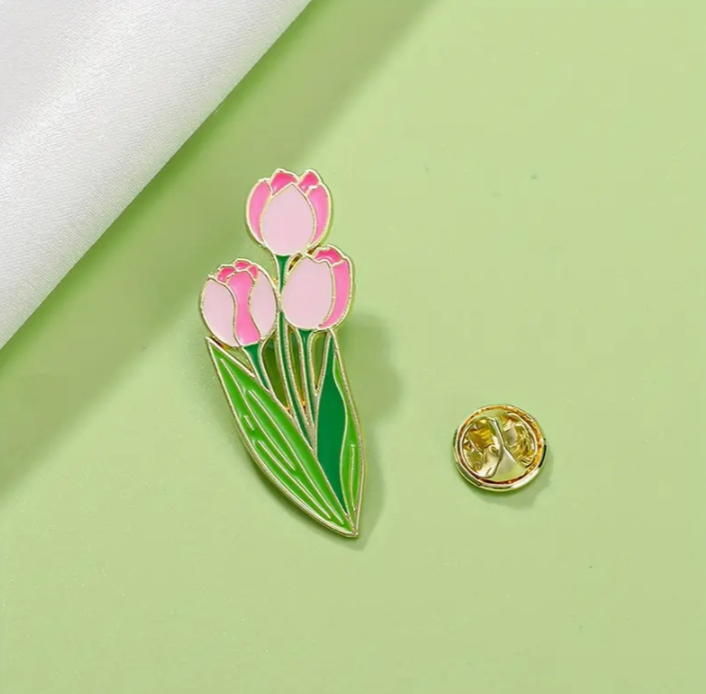 Pink Enamel Tulip Pin