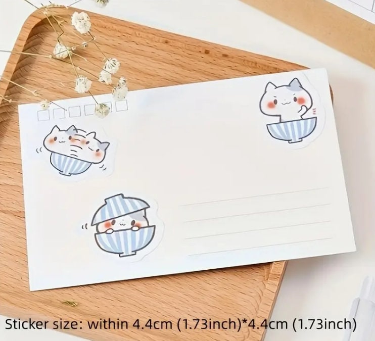 Mini Cartoon Cats in a Bowl Sticker Pack