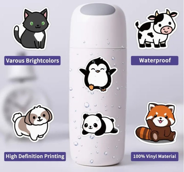 Cartoon Animal Waterproof Vinyl Sticker Pack