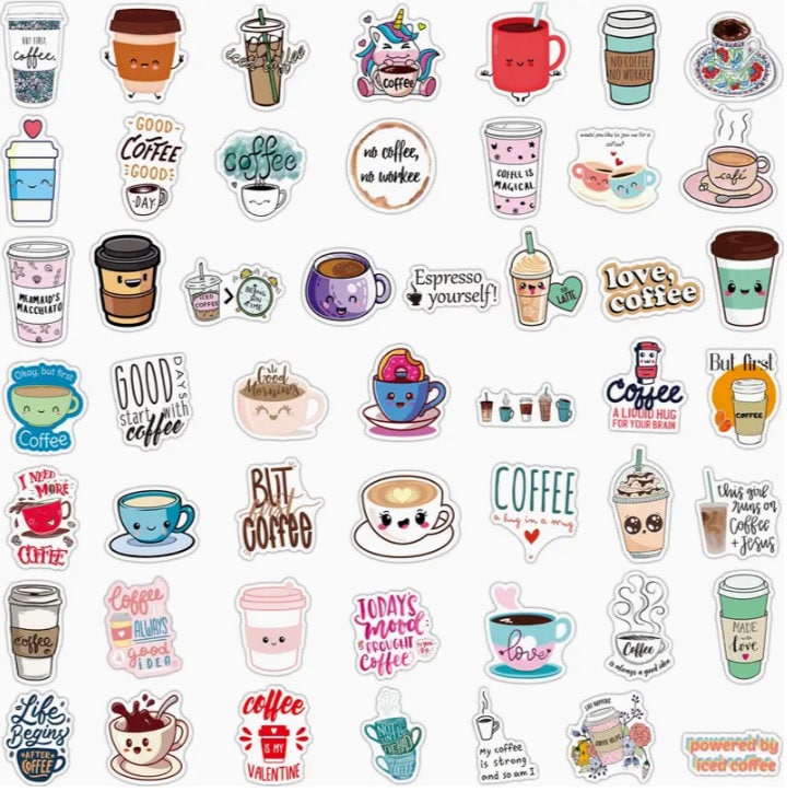 Cartoon Coffee Waterproof Sticker Pack