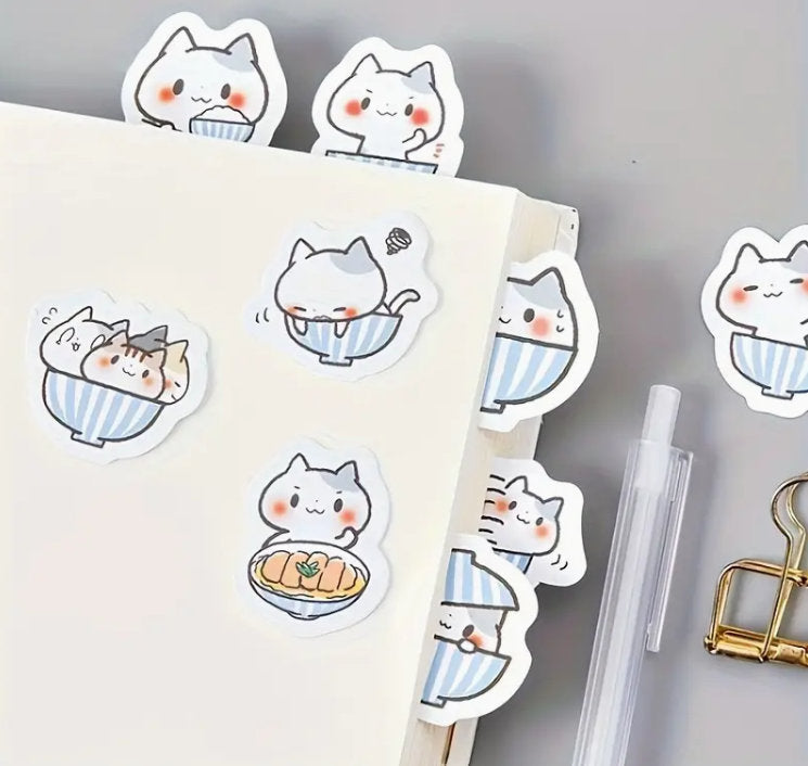 Mini Cartoon Cats in a Bowl Sticker Pack