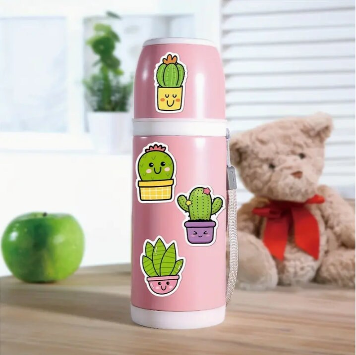 Cartoon Cactus Large Waterproof Vinyl Sticker Pack