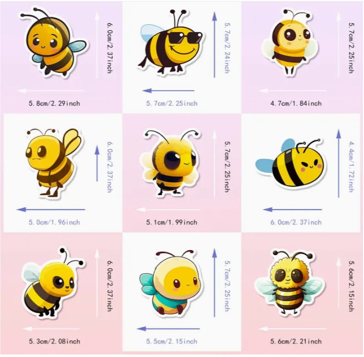 Small Waterproof Vinyl Bee Sticker Pack