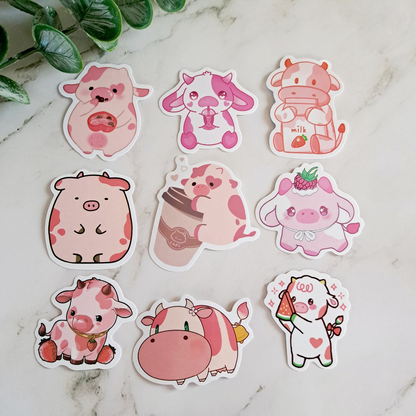 Cute Strawberry Cow Sticker Pack