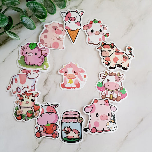 Cute Strawberry Cow Sticker Pack